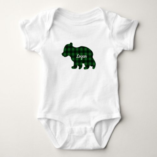 Personalized Green Buffalo Plaid Baby Bodysuit