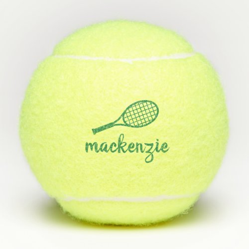 Personalized Green Calligraphy Script Name  Tennis Balls