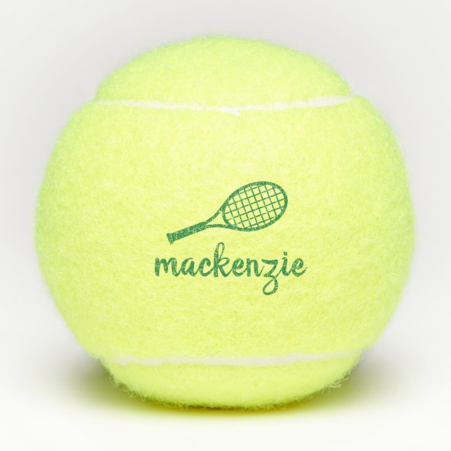 Personalized Green Calligraphy Script Name  Tennis Balls (Front)