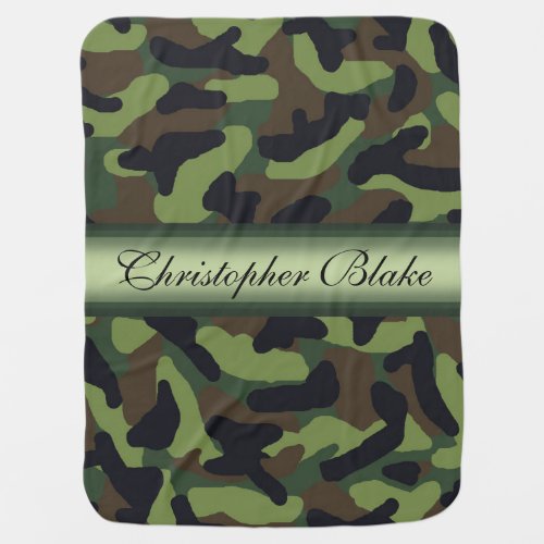 Personalized Green Camo Camouflage Baby Boy Baby Blanket