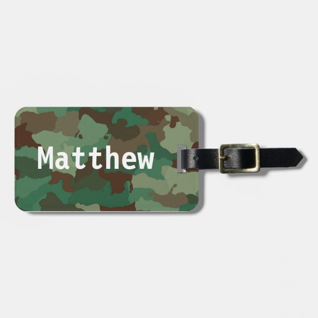 Personalized Green Camo Luggage Tag (Front Horizontal)