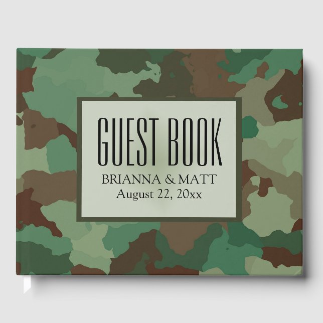 Personalized Green Camouflage Wedding Guest Book (Front)