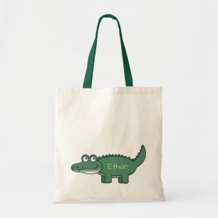 Personalized Green Cartoon Alligator Tote Bag