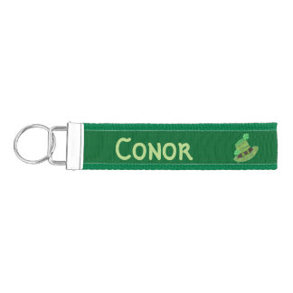 Personalized green chevron leprechaun's hat wrist keychain
