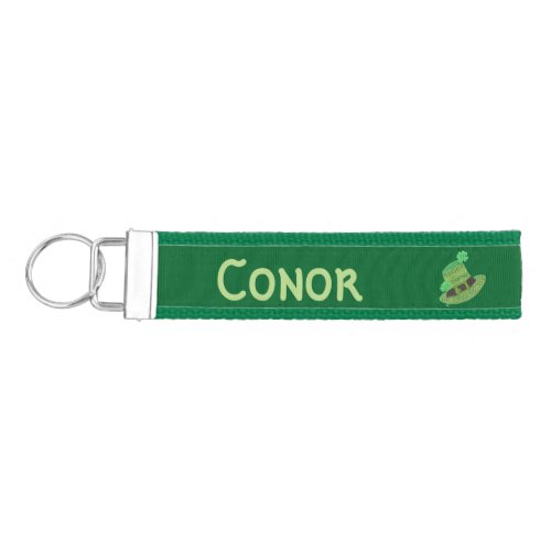 Personalized green chevron leprechauns hat wrist keychain