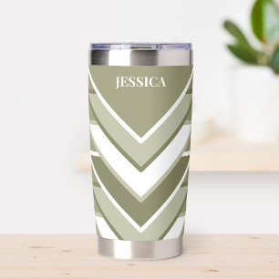 Personalized Green Chevron Travel White Coffee Insulated Tumbler