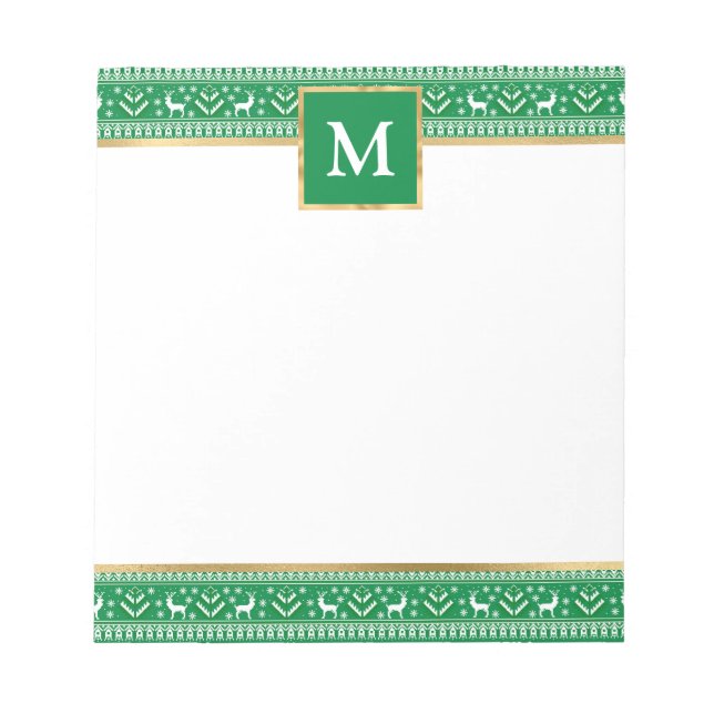 Personalized Green Christmas Fair Isle Notepad (Front)