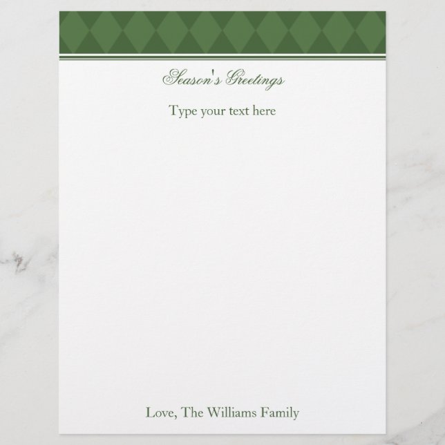 Personalized Green Christmas Holiday Stationary (Front)