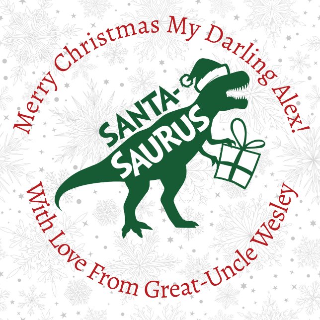 Personalized Green Christmas Santa-Saurus Dinosaur Wrapping Paper (Creator Uploaded)