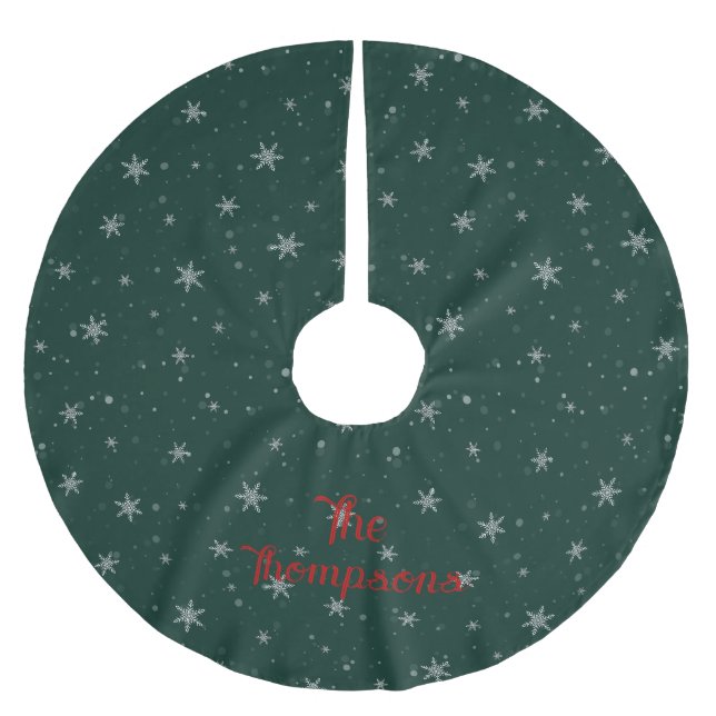 Personalized Green Christmas Snow Flakes Brushed Polyester Tree Skirt (Front)