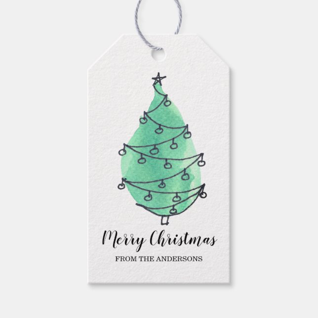 Personalized Green Christmas Tree  Gift Tags (Front)