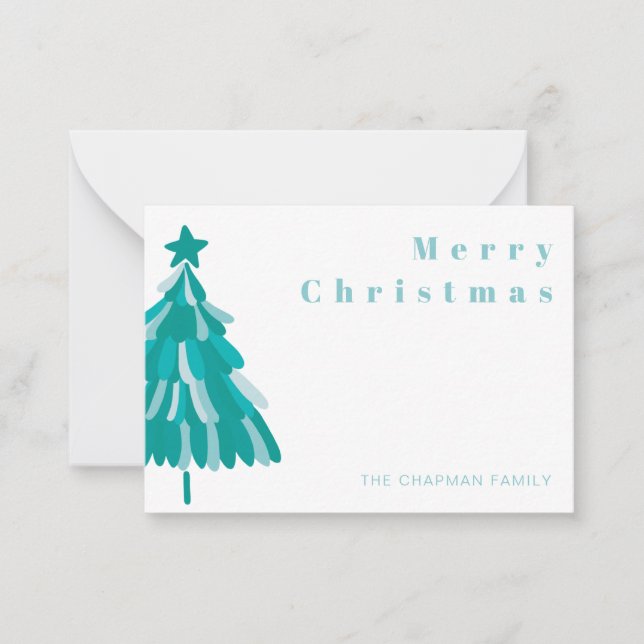 Personalized Green Christmas Tree Winter Forest Note Card (Front)