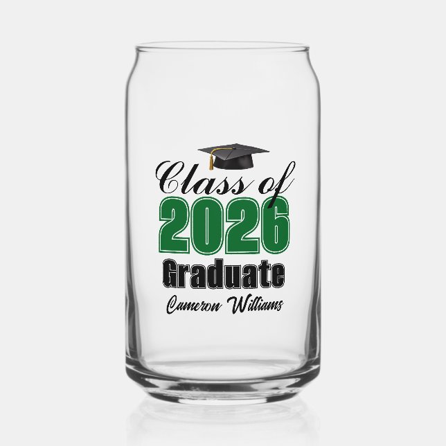 Personalized Green Class of 2026 Graduation Can Glass (Front)
