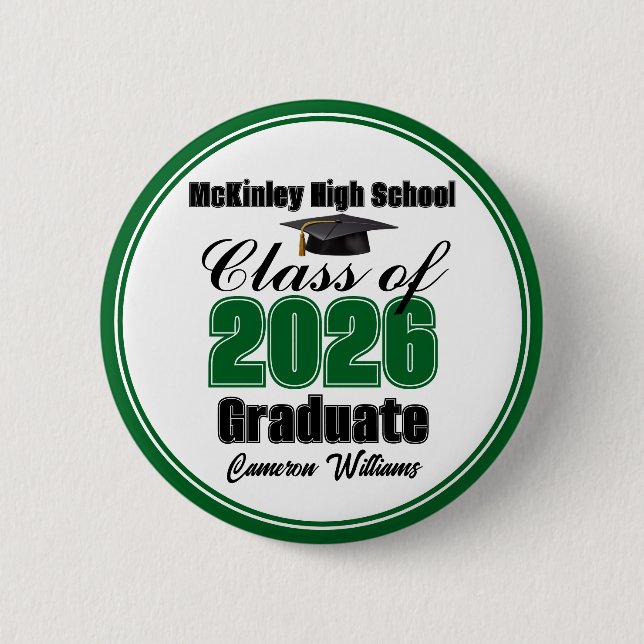 Personalized Green Class of 2026 Graduation Party Button (Front)