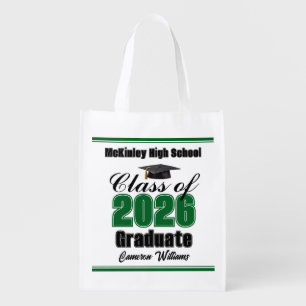 Personalized Green Class of 2026 Graduation Party Grocery Bag