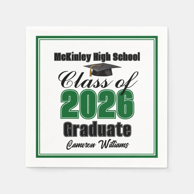 Personalized Green Class of 2026 Graduation Party Napkins (Front)