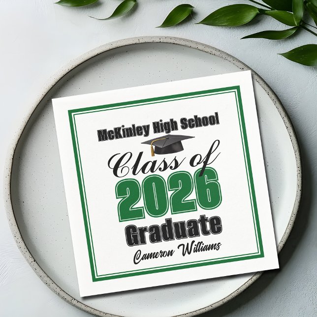 Personalized Green Class of 2026 Graduation Party Napkins (Creator Uploaded)
