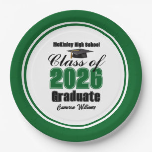 Personalized Green Class of 2026 Graduation Party Paper Plates