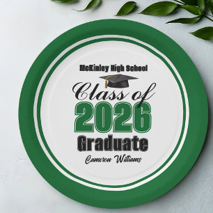 Personalized Green Class of 2026 Graduation Party Paper Plates