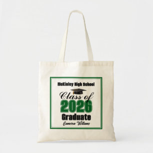 Personalized Green Class of 2026 Graduation Party Tote Bag