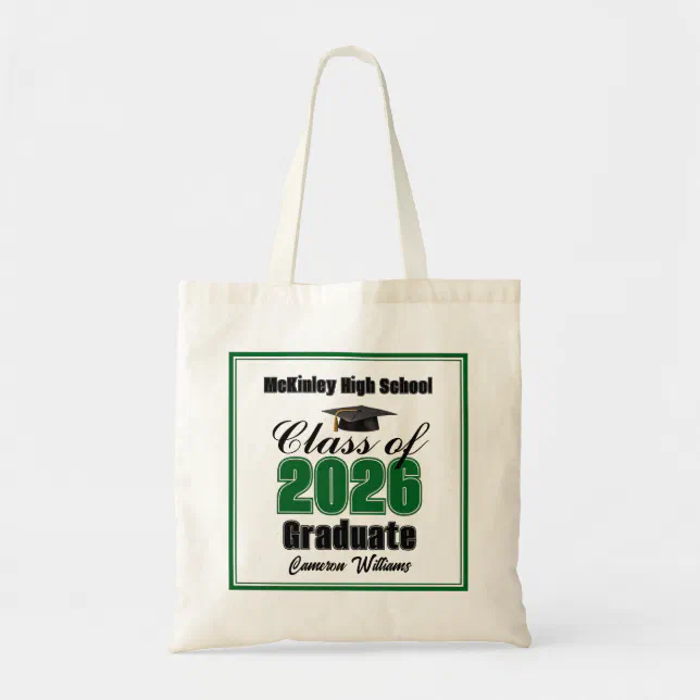 Personalized Green Class of 2026 Graduation Party Tote Bag | Zazzle