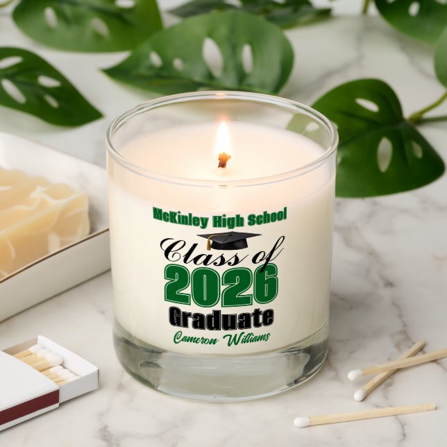 Personalized Green Class of 2026 Graduation Scented Candle (Lit)