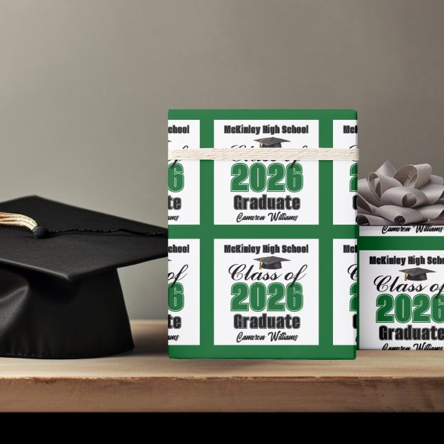 Personalized Green Class of 2026 Graduation Wrapping Paper (Creator Uploaded)