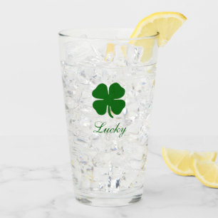 Personalized Green Clover Irish Glass