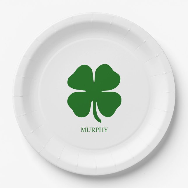 Personalized Green Clover Paper Plates (Front)