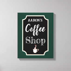 Personalized Green Coffee Shop Art Canvas Print