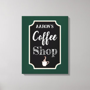 Personalized Green Coffee Shop Art Canvas Print