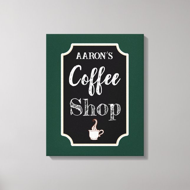 Personalized Green Coffee Shop Art Canvas Print (Front)