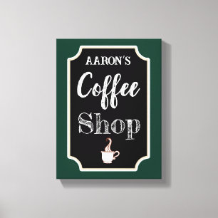 Personalized Green Coffee Shop Art Canvas Print