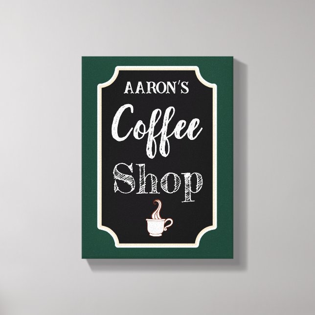 Personalized Green Coffee Shop Art Canvas Print (Front)