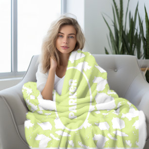 Personalized Green Cow Print Sherpa Blanket