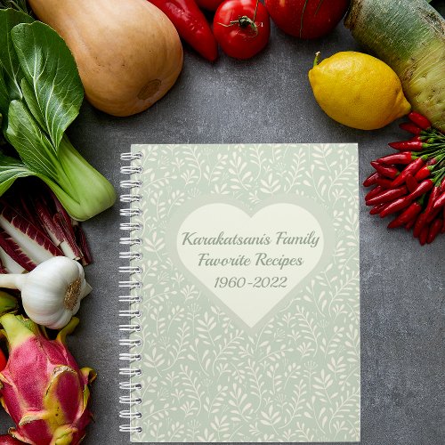 Personalized Green Cream Boho Keepsake Recipe Book