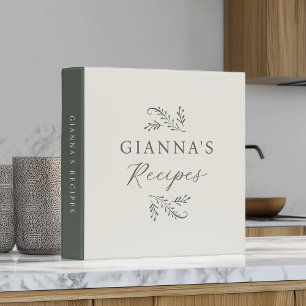 Personalized Green & Cream Botanical Recipe 3 Ring Binder