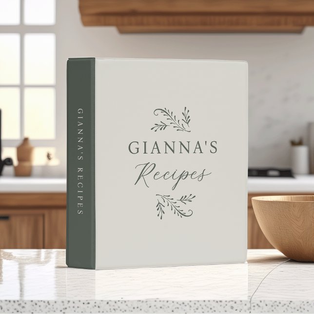 Personalized Green & Cream Botanical Recipe Mini Binder (Creator Uploaded)