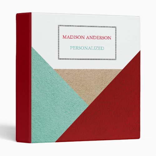 Personalized Green Cream  Red Abstract Modern Binder