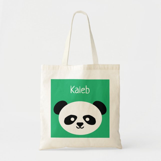 Personalized Green Cute Panda Bear Animal Kawaii Tote Bag (Front)