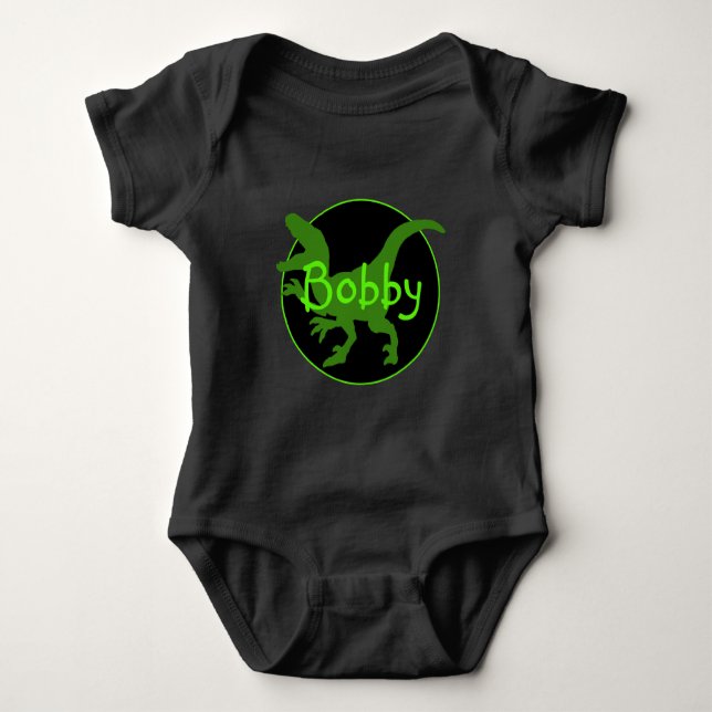 Personalized Green Dinosaur  Baby Bodysuit (Front)