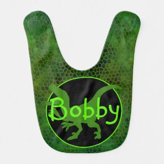 Personalized Green Dinosaur Hide Baby Bib