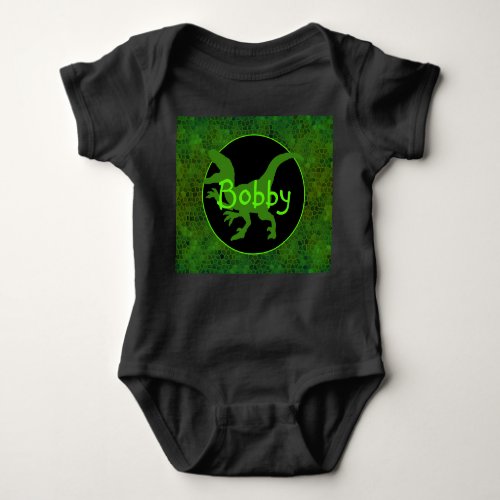 Personalized Green Dinosaur Hide  Baby Bodysuit