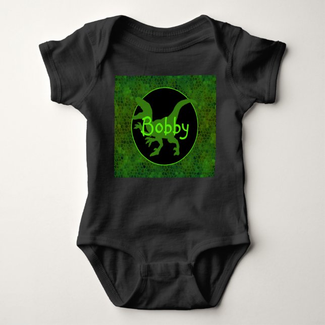 Personalized Green Dinosaur Hide  Baby Bodysuit (Front)