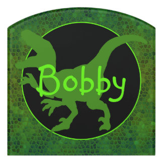Personalized Green Dinosaur Hide Door Sign