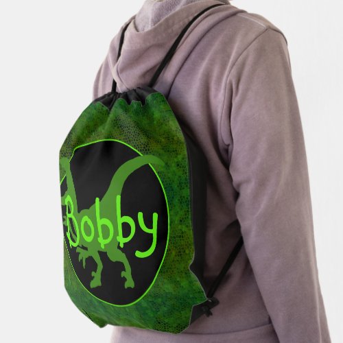 Personalized Green Dinosaur Hide Drawstring Bag
