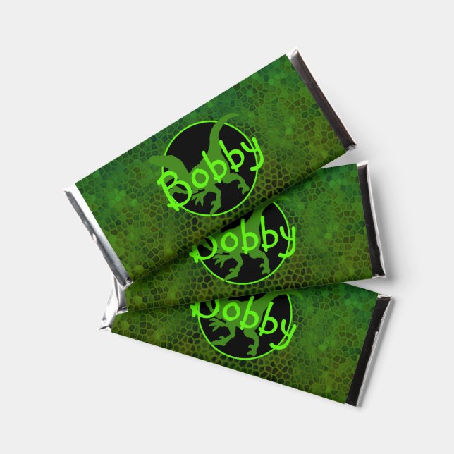 Personalized Green Dinosaur Hide Hershey Bar Favors (Front)