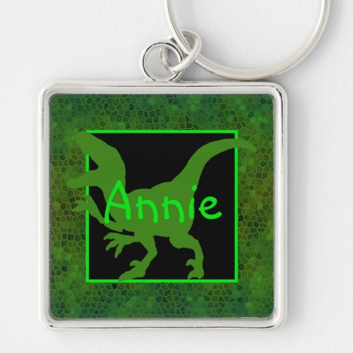 Personalized Green Dinosaur Hide Keychain