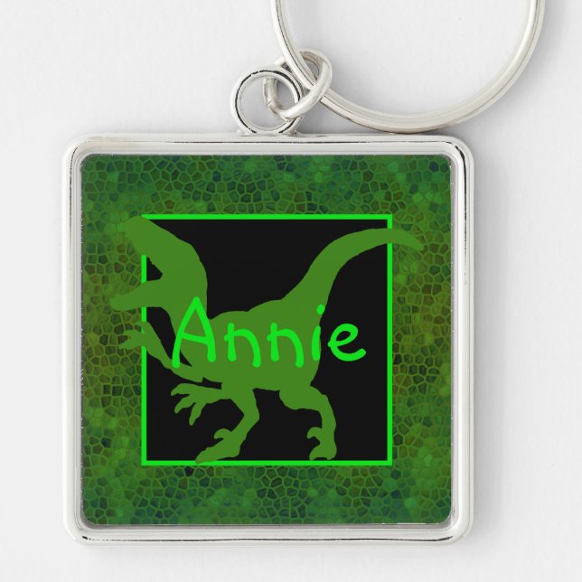 Personalized Green Dinosaur Hide Keychain (Front)