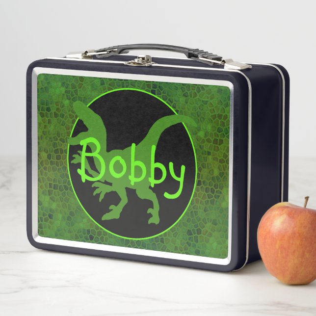Personalized Green Dinosaur Hide Metal Lunch Box (In Situ)